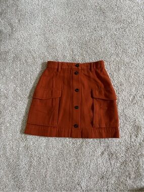 Madewell Rust Orange Button-Front Mini Skirt with Patch Pockets
